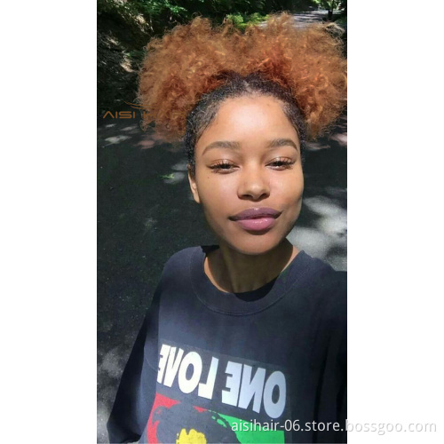 Aisi Hair Multi Color Kinky Curly Puff Hair Bun Ponytail Afro Short Curly Synthetic Chignon Hair Extension For Black White Women